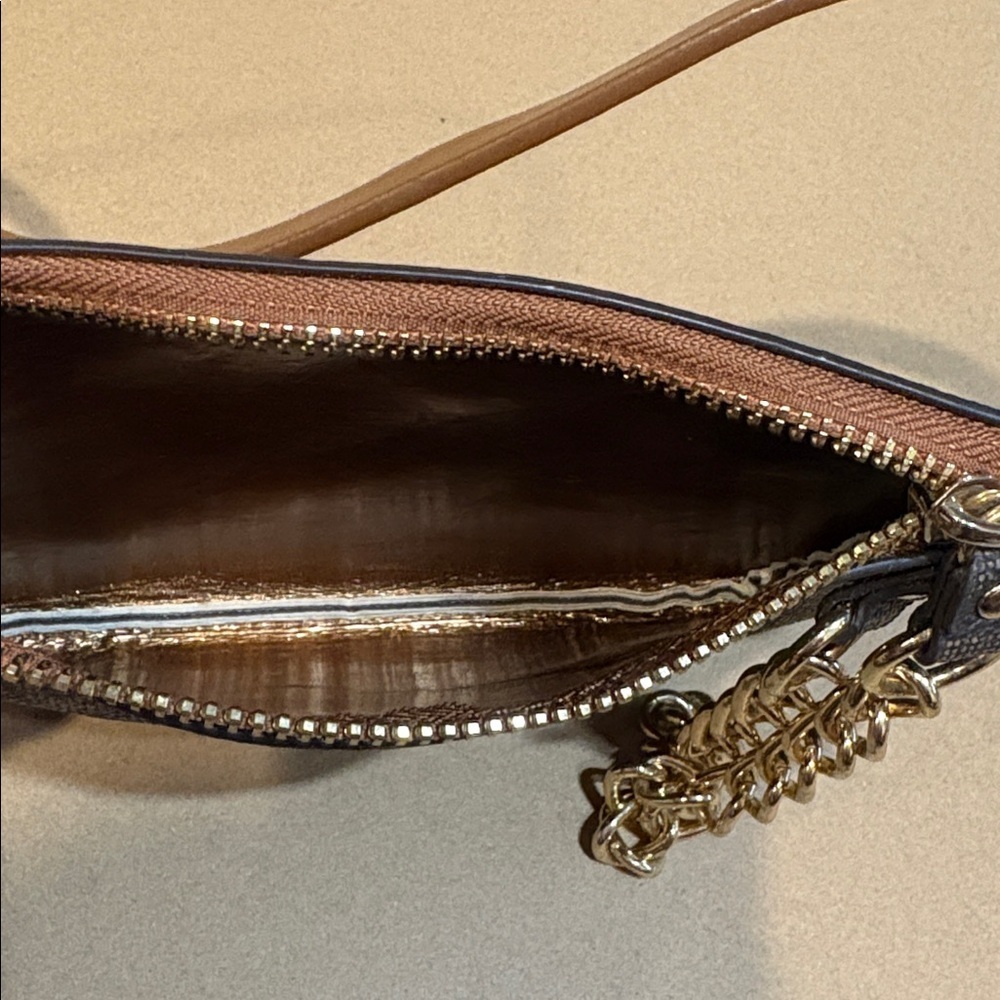 Michael Kors Dark Brown Crossbody belt Bag with gold chain link hardware - Picture 7 of 8
